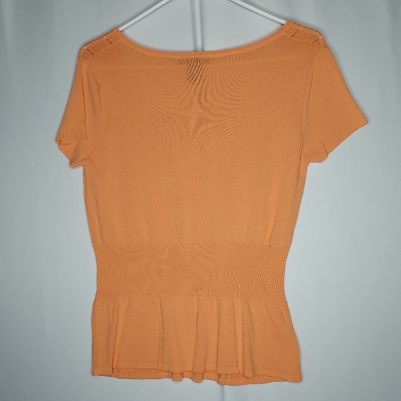 Sydney Easton Empire Knit Top Medium Square Neck Short Sleeve Orange Textured - Picture 2 of 14